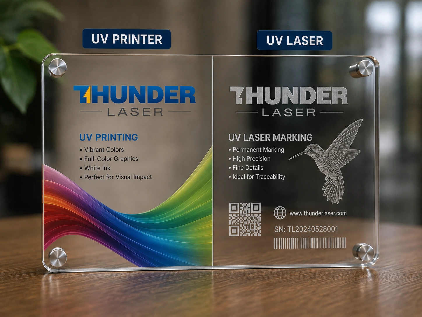 uv printing acrylic vs. uv laser marking acrylic