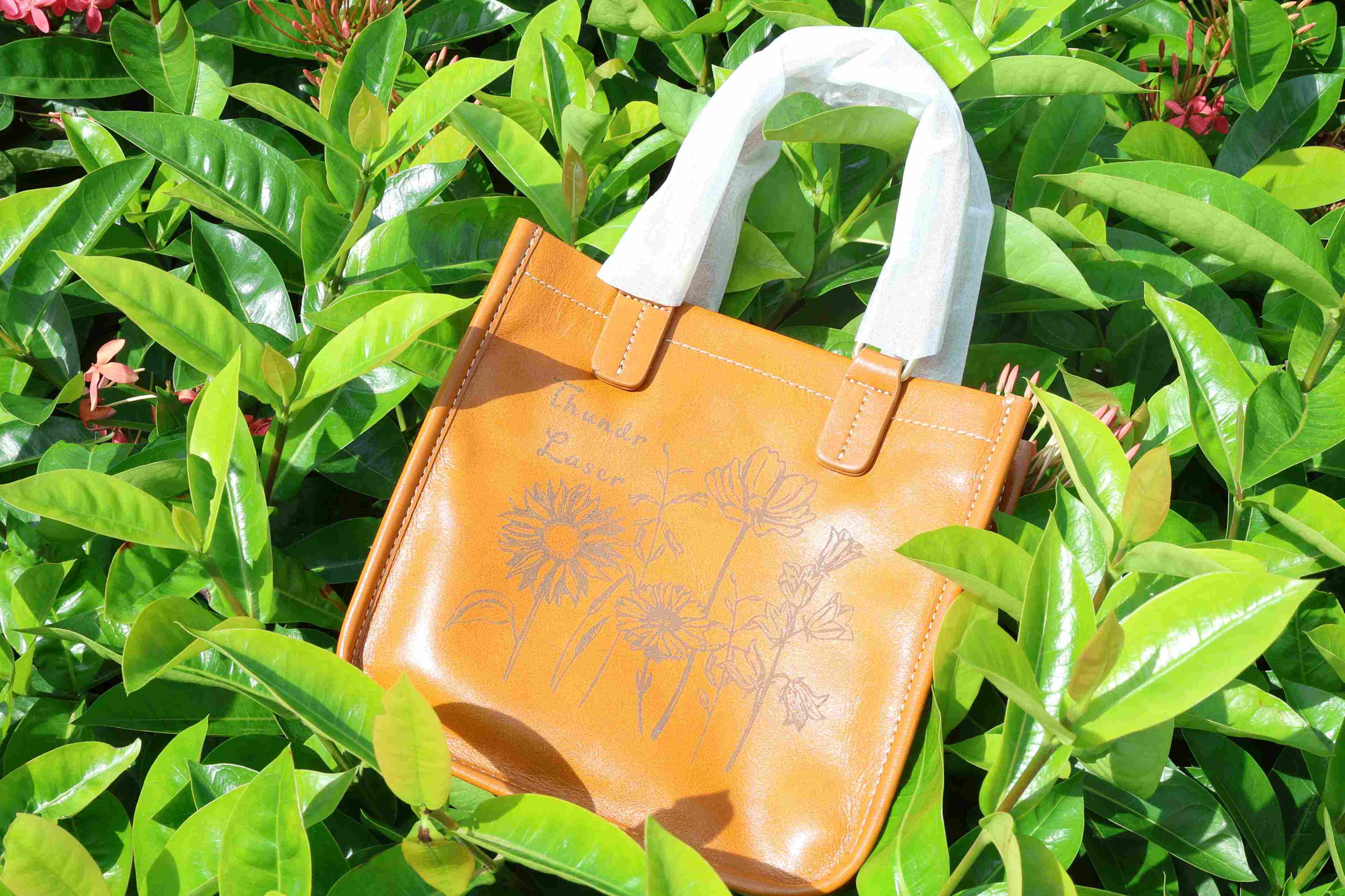laser marked leather bag
