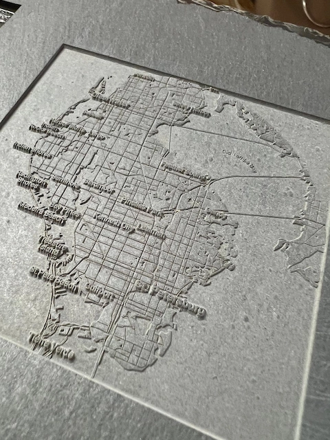 laser engraved slate map