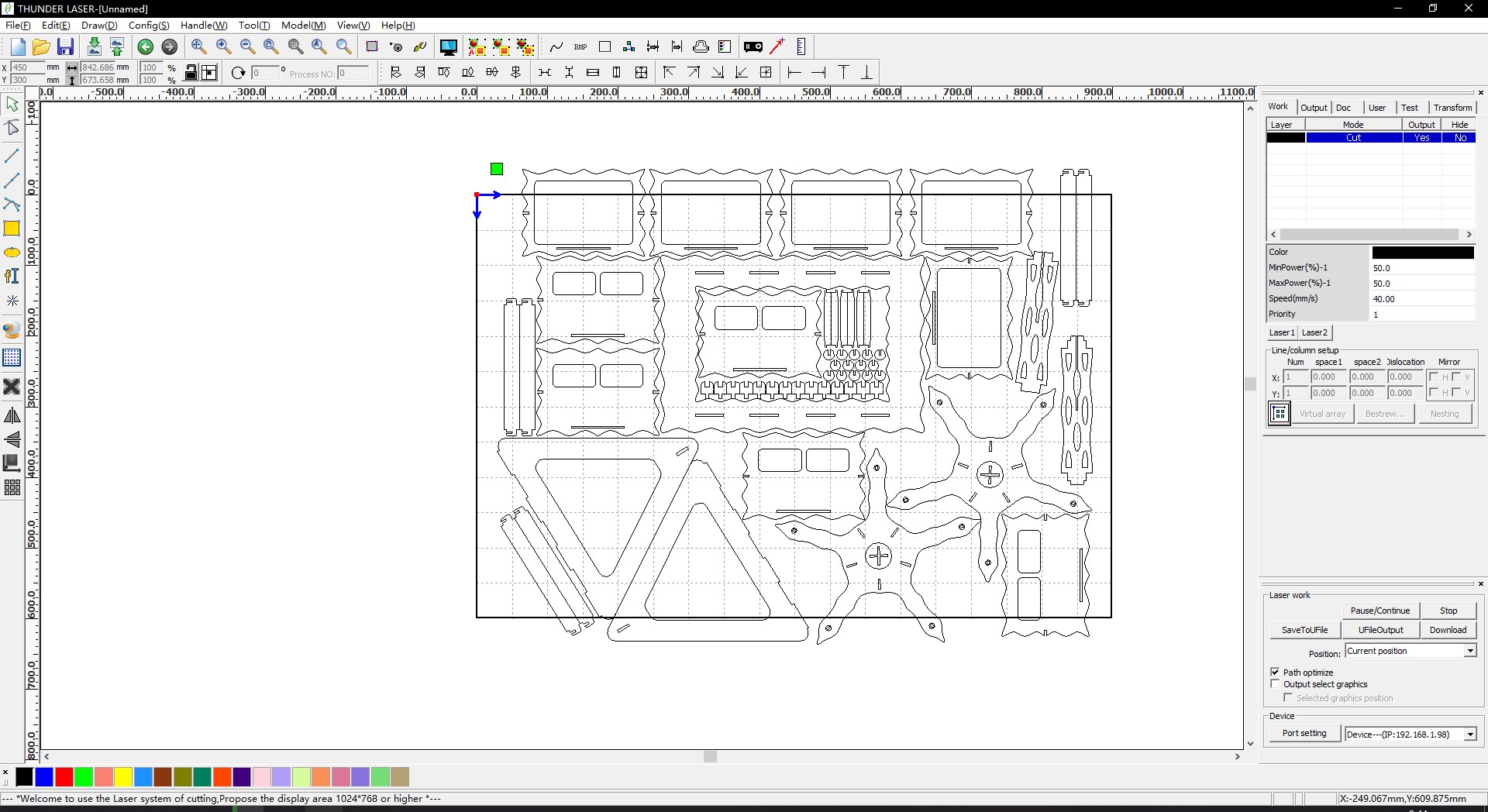 laser cutter setting