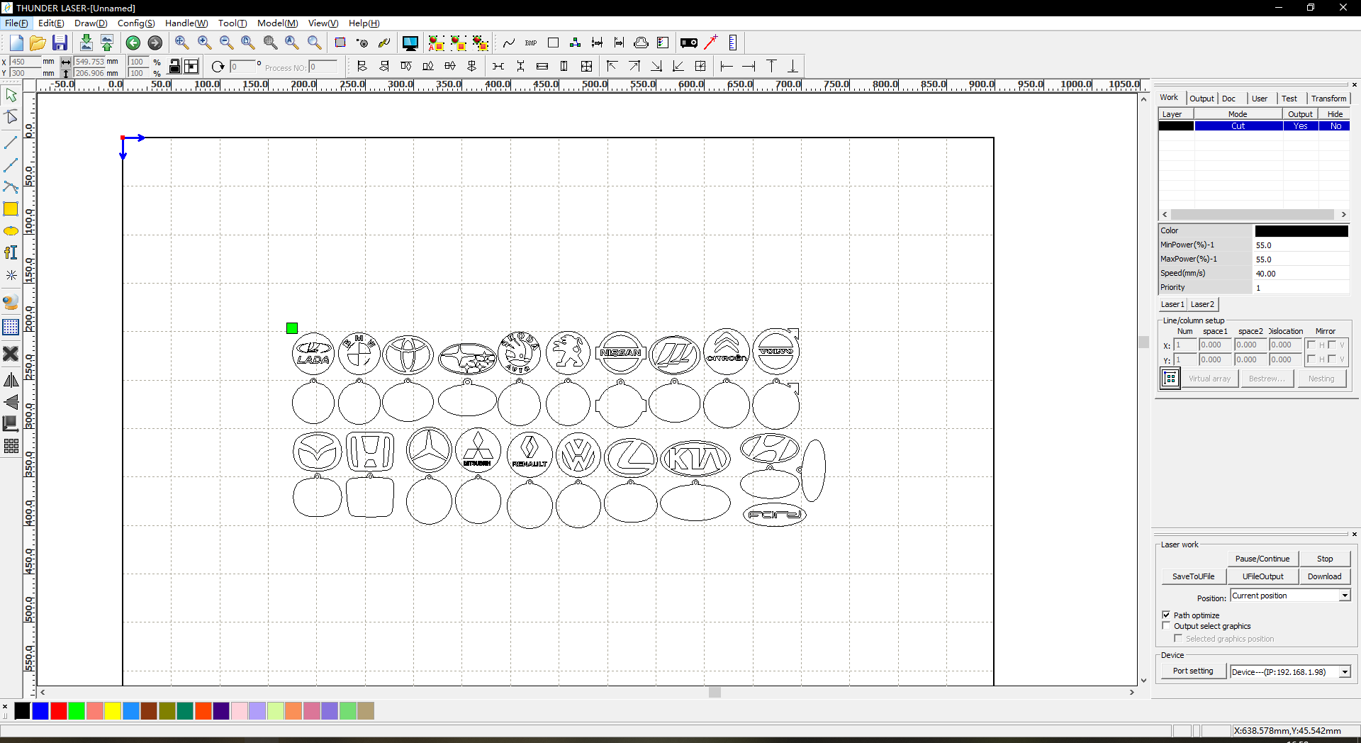 laser cutter setting