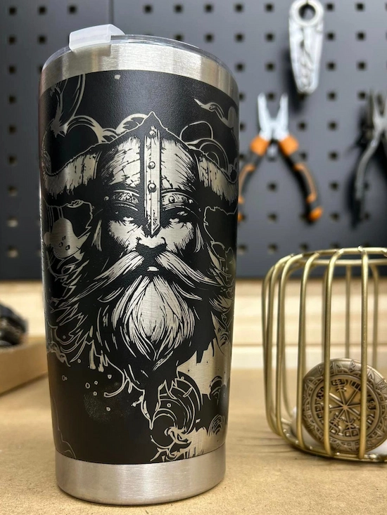 laser engraved powder-coated metal tumbler