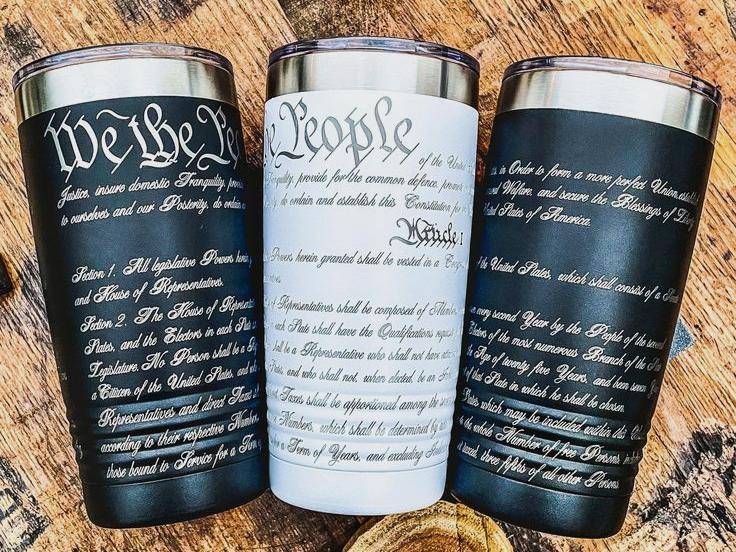 laser engraved powder-coated metal tumbler